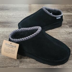 *NEW NWT* Bearpaw Bear Paw Martis Sz 7 Black Suede Wool Womens Platform Slippers